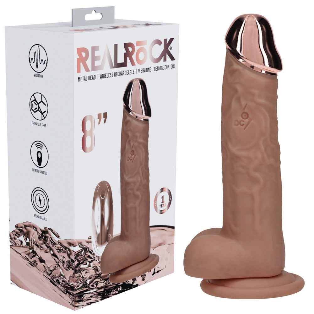 RealRock Metal Head 8 Inch USB Rechargeable Dildo with Wireless Remote Tan > Dildos > Realistic Dildos