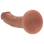 Realrock Dual Density Silicone Curved Dildo 8 Inch Tan, suction cup base
