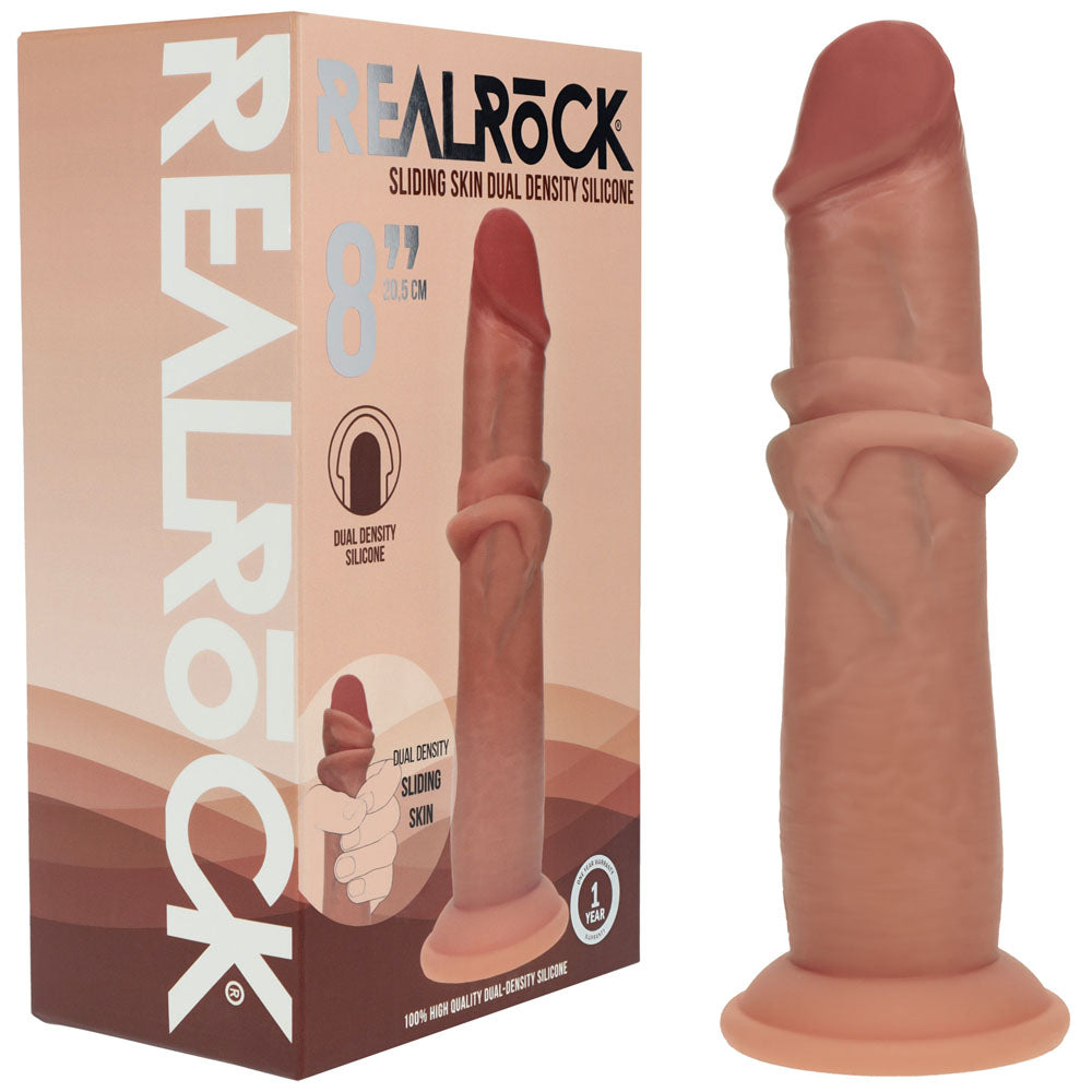 Realrock Dual Density Sliding Skin Silicone Dildo – 8 Inch Tan > Dildos > Realistic Dildos