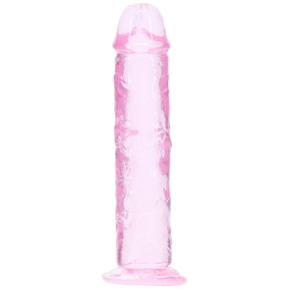 Realrock Crystal Clear 5 Inch Suction Cup Dildo Pink, angled view