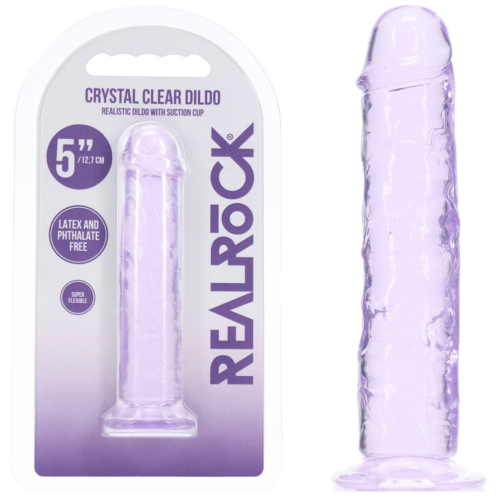 Realrock Crystal Clear – Smooth Streamlined Suction Cup Dildo 5" Purple > Dildos > Realistic Dildos