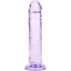 Realrock Crystal Clear 5 Inch Suction Cup Dildo Purple, angled view