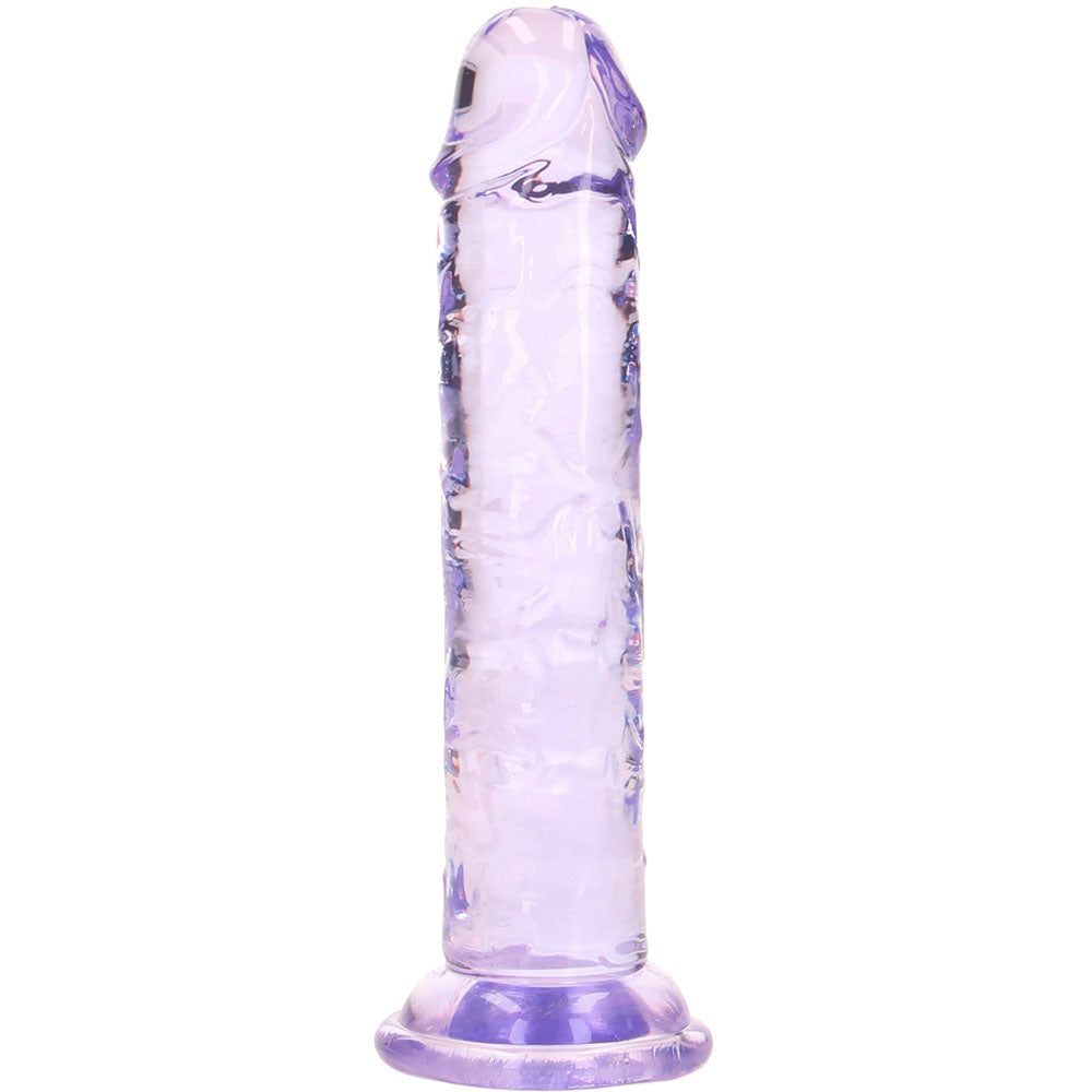 Realrock Crystal Clear 5 Inch Suction Cup Dildo Purple, angled view