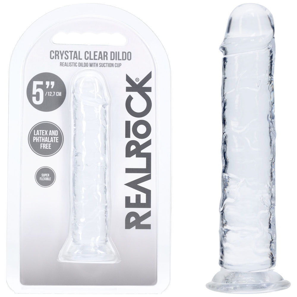 Realrock Crystal Clear Dildo – Suction Cup Base 5 Inch Clear > Dildos > Slim Dildos