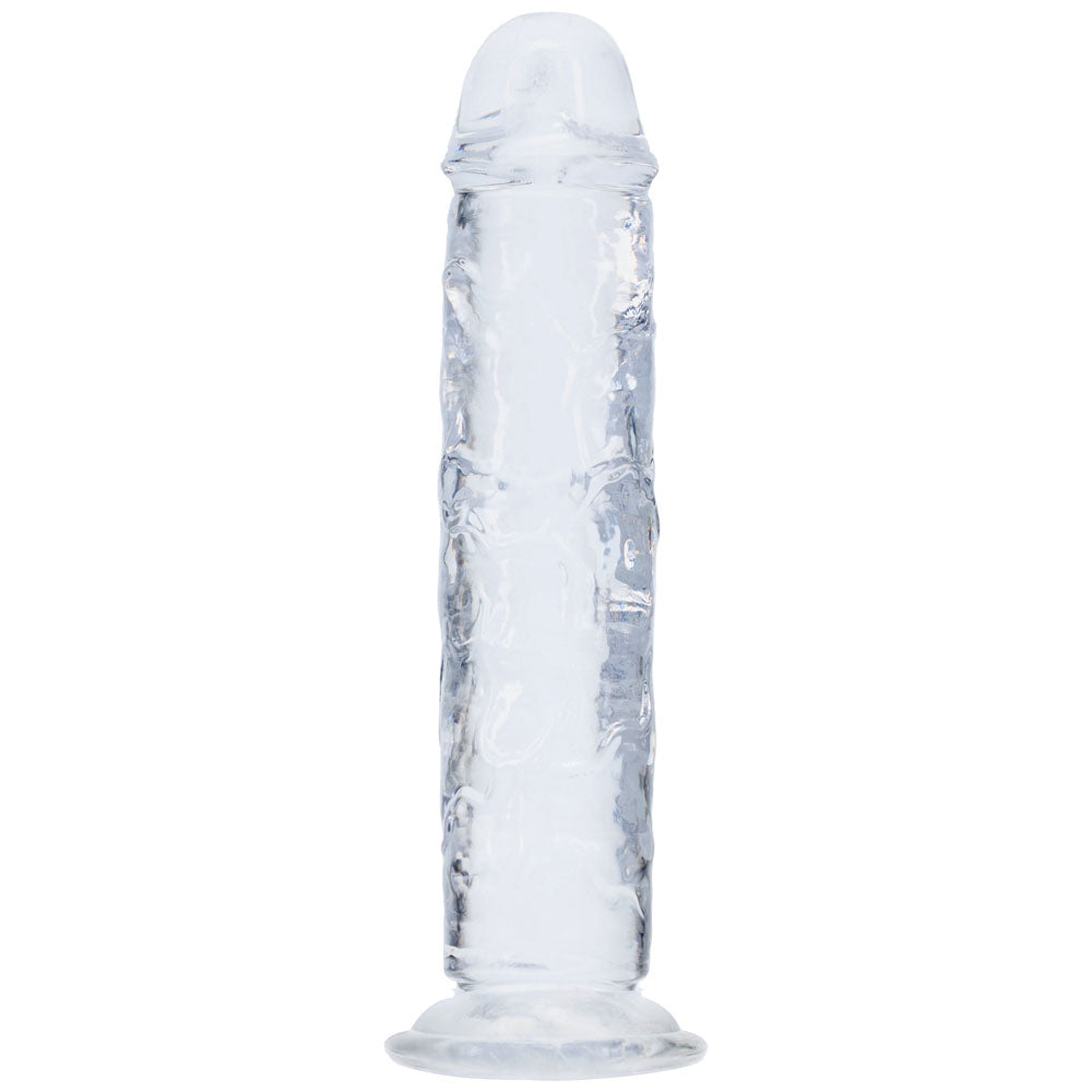 Realrock Crystal Clear 5 Inch Suction Cup Dildo Clear, angled view