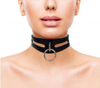 ROUGE Leather Fashion Collar Black With 40cm Ring Default Title > Bondage Gear > Collars & Leashes