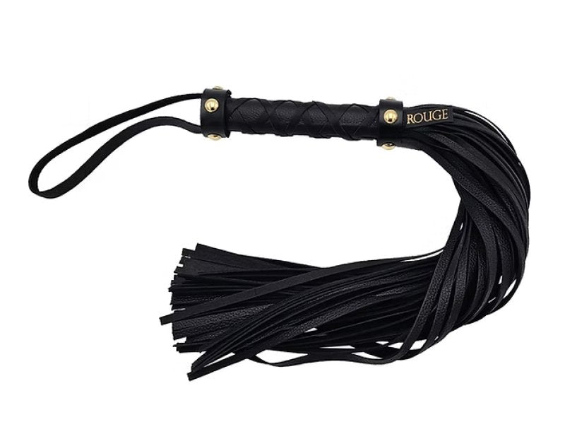 Rouge Leather Studded Long Flogger with Gold Accents – Leather Flogger Default Title > Bondage Gear > Whips & Floggers
