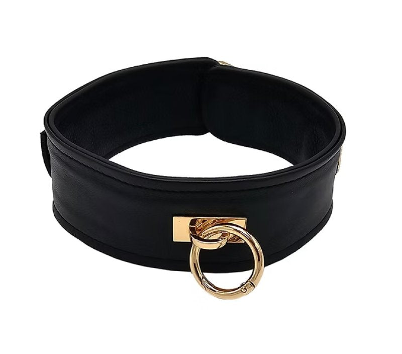 Rouge Leather Collar with Gold Accent and Detachable O-Ring – Adjustable Leather Collar Default Title > Bondage Gear > Collars & Leashes