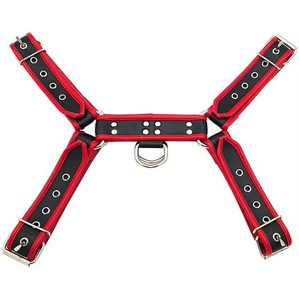 Rouge Front Harness Black with Red Piping PVC One Size Medium Default Title > Clothes > Mens Harnesses