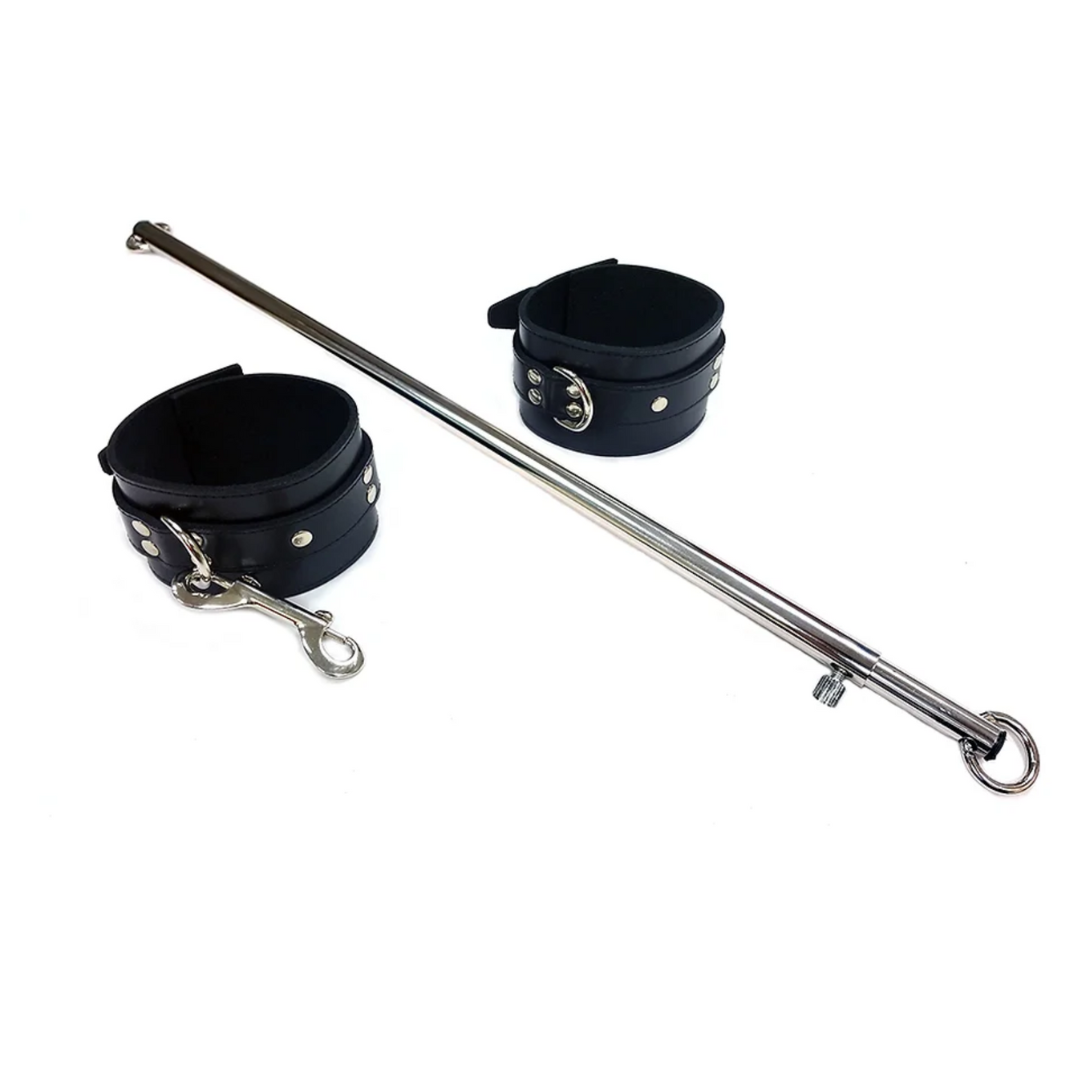 Rouge Adjustable Stainless Steel Spreader Bar 24 to 38 Inches with Black Leather Cuffs Default Title Restraints