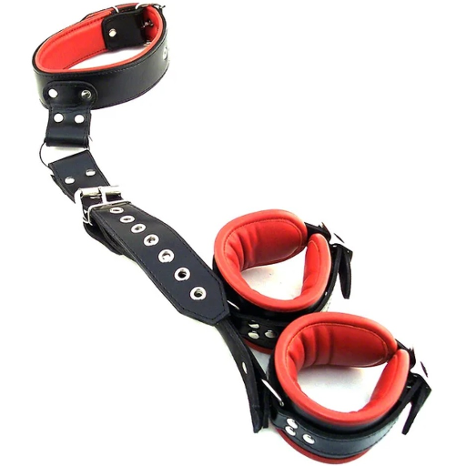 Rouge Leather Neck to Wrist Restraint (Black Red) – Adjustable Bondage Restraint Secondary image