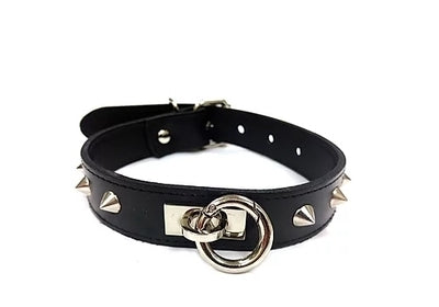 Rouge Leather O-Ring Studded Collar Black Medium Secondary image