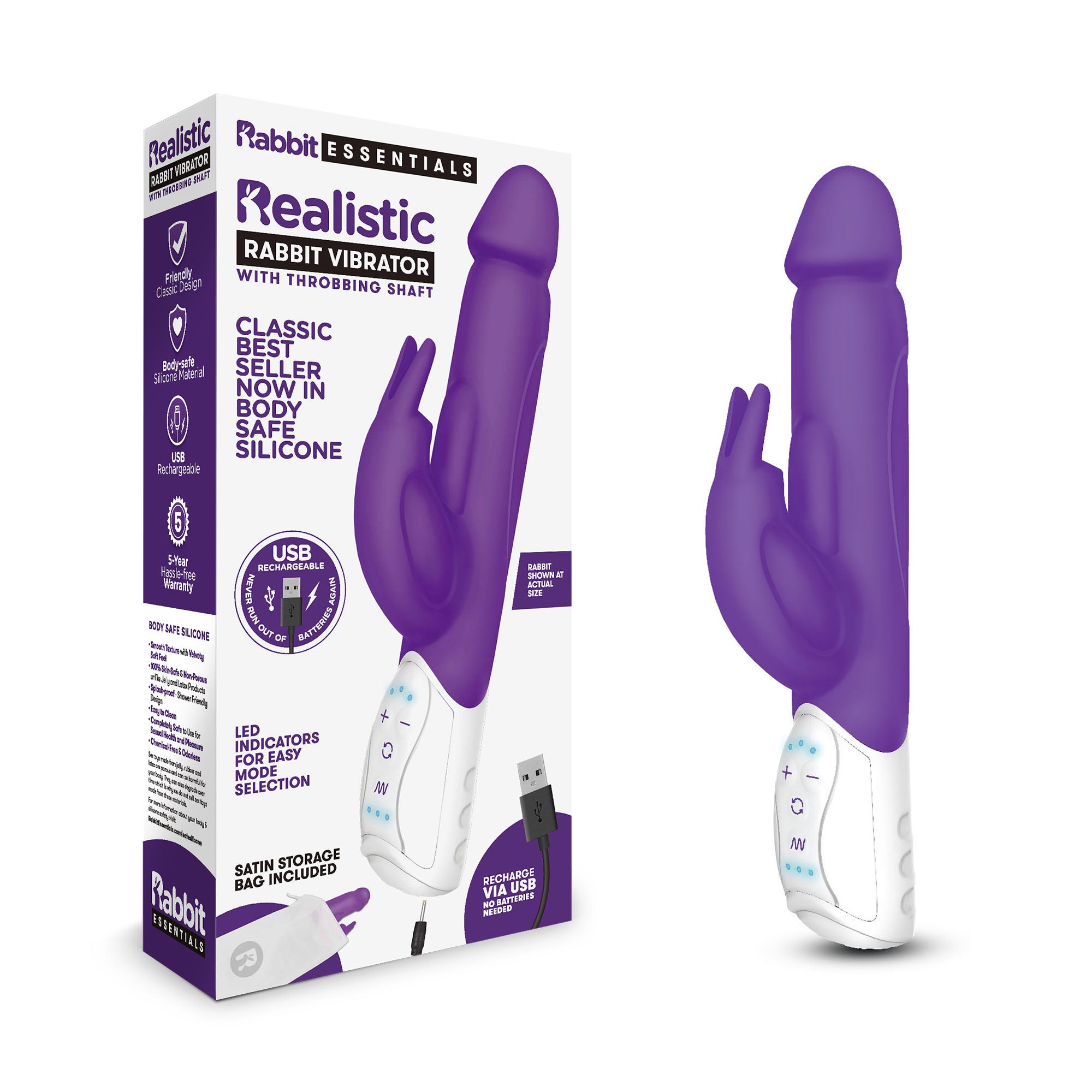 Rabbit Essentials Realistic Rabbit Vibrator Hot Purple with Body-Safe Silicone and Ergonomic Design Secondary image