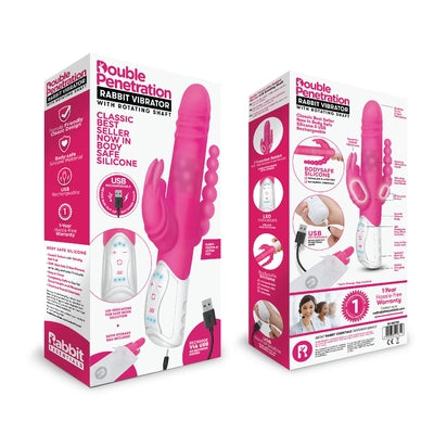 Rabbit Essentials Rechargeable Double Penetration Rabbit Vibrator Hot Pink Silicone USB Rechargeable Default Title VIBRATORS-RABBIT-MULTI