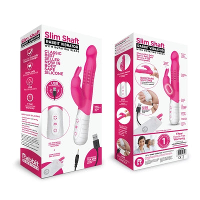 Rabbit Essentials Rechargeable Slim Shaft Rabbit Vibrator – Hot Pink, Body-Safe Silicone, USB Rechargeable, Multi-Speed Dual Stimulation Default Title VIBRATORS-RABBIT-MULTI