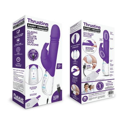 Rabbit Essentials Rechargeable Thrusting Rabbit Vibrator Purple with Enlarged G-Spot Tip and 10 Intense Functions, Body-Safe Silicone, USB-Powered, Travel Lock, and LED Display Default Title VIBRATORS-RABBIT-MULTI