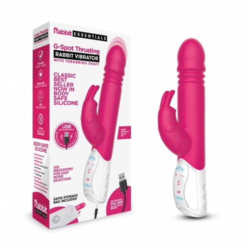 Rabbit Essentials Rechargeable G-Spot Thrusting Rabbit Vibrator Hot Pink with USB Rechargeable Ultra-Soft Silicone and Throbbing Shaft Default Title VIBRATORS-RABBIT-MULTI