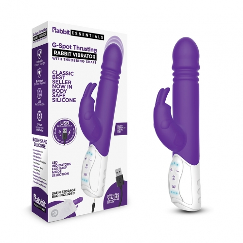 Rabbit Essentials Rechargeable G-Spot Thrusting Rabbit Vibrator in Purple with USB Charging and Satin Storage Bag Default Title VIBRATORS-RABBIT-MULTI