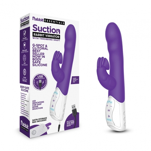 Rabbit Essentials Rechargeable Clitoral Suction Rabbit Vibrator in Purple with USB Charging and Silicone Body-Safe Material Default Title VIBRATORS-RABBIT-MULTI