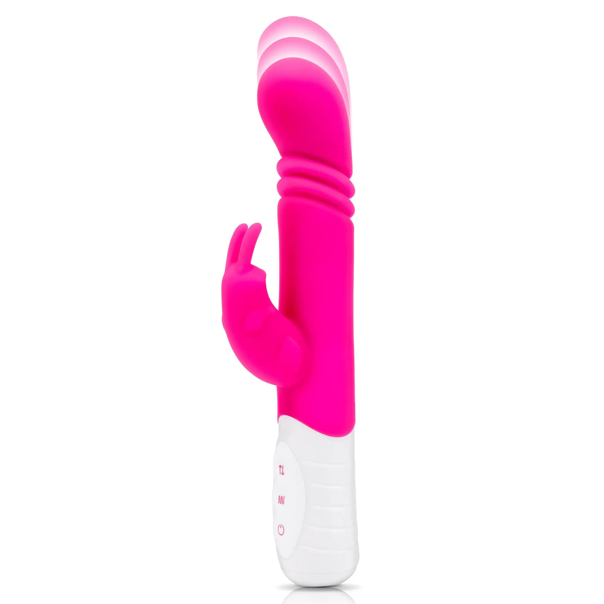 Rabbit Essentials Slim Shaft Thrusting G-Spot Rabbit Vibrator in Pink with Recharge and Satin Storage Bag > Vibrators > Ladies > Rabbit Multi