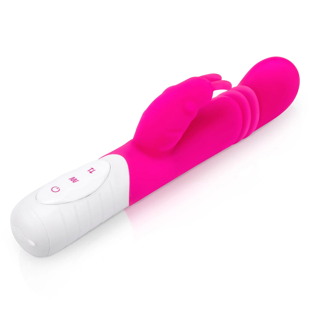 Rabbit Essentials Slim Shaft Thrusting G-Spot Rabbit Vibrator in Pink with Recharge and Satin Storage Bag > Vibrators > Ladies > Rabbit Multi