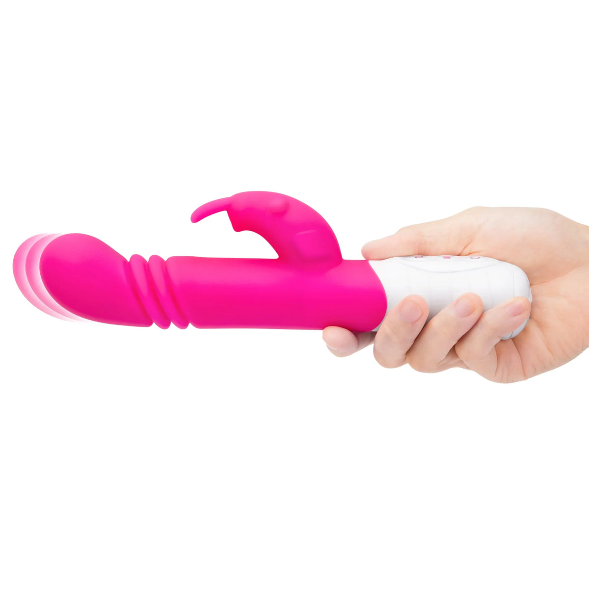 Rabbit Essentials Slim Shaft Thrusting G-Spot Rabbit Vibrator in Pink with Recharge and Satin Storage Bag > Vibrators > Ladies > Rabbit Multi
