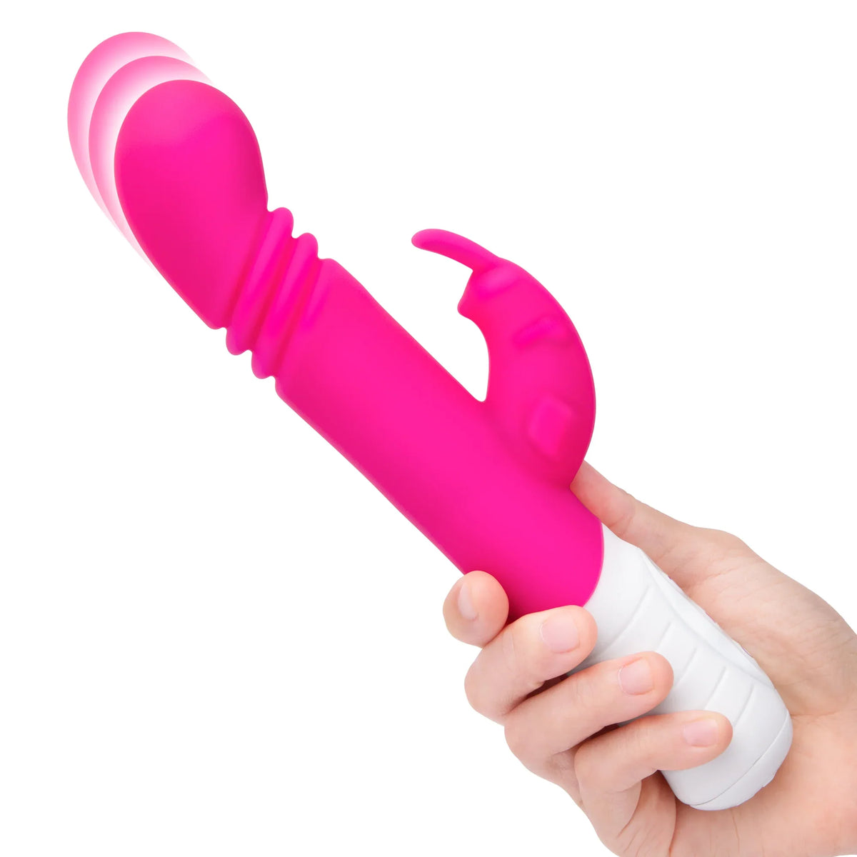 Rabbit Essentials Slim Shaft Thrusting G-Spot Rabbit Vibrator in Pink with Recharge and Satin Storage Bag > Vibrators > Ladies > Rabbit Multi