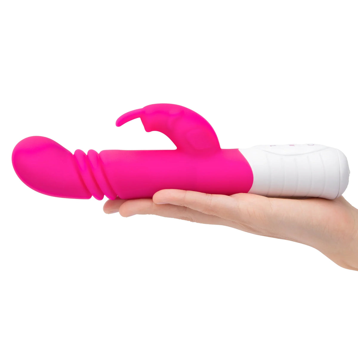 Rabbit Essentials Slim Shaft Thrusting G-Spot Rabbit Vibrator in Pink with Recharge and Satin Storage Bag > Vibrators > Ladies > Rabbit Multi