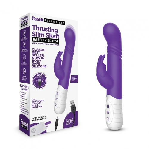 Rabbit Essentials Rechargeable Purple Slim Shaft Thrusting G-Spot Rabbit Vibrator with USB Rechargeable Body-Safe Silicone Default Title VIBRATORS-RABBIT-MULTI