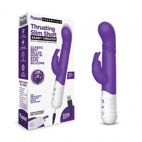 Rabbit Essentials Rechargeable Purple Slim Shaft Thrusting G-Spot Rabbit Vibrator with USB Rechargeable Body-Safe Silicone Default Title VIBRATORS-RABBIT-MULTI