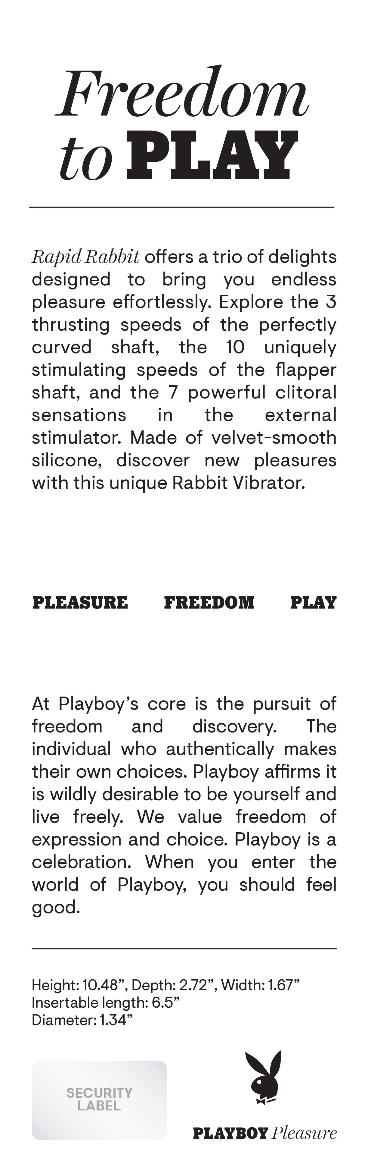 Playboy Pleasure RAPID RABBIT Vibrator with Thrusting Fun Black > Vibrators > Ladies > Rabbit