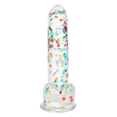 Naughty Bits I Love Dick Heart-Filled Dong 6 Inch Clear with Multicolor Heart Confetti DONGS