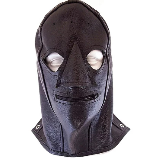 Rouge Leather Zip Mask Black BDSM Full Hood Stiff Leather One Size Fits Most Default Title > Bondage Gear > Bondage Hoods