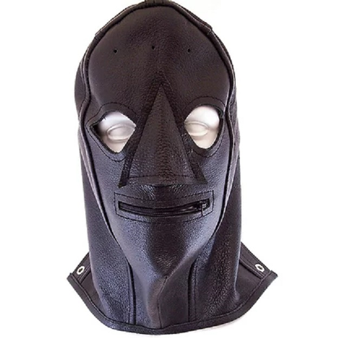 Rouge Leather Zip Mask Black BDSM Full Hood Stiff Leather One Size Fits Most Default Title > Bondage Gear > Bondage Hoods