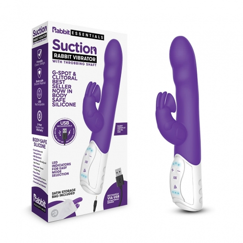 Rabbit Essentials Rechargeable Clitoral Suction Rabbit Vibrator in Purple with USB Charging and Silicone Body-Safe Material VIBRATORS-RABBIT-MULTI