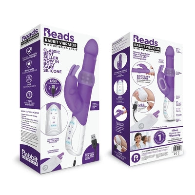 Rabbit Essentials Rechargeable Pleasure Beads Rabbit Vibrator Purple with Rotating Beaded Shaft and USB Rechargeable Body-Safe Silicone VIBRATORS-RABBIT-MULTI