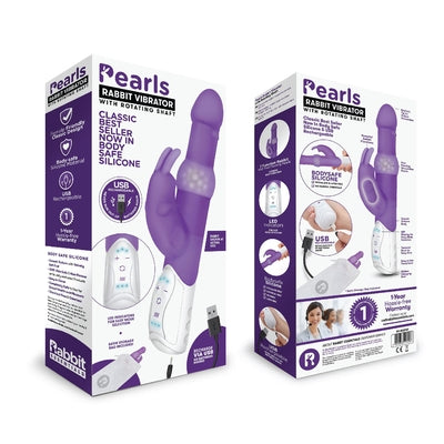 Rabbit Essentials Rechargeable Pleasure Pearls Rabbit Vibrator Purple with USB Rechargeable Body-Safe Silicone and LED Display VIBRATORS-RABBIT-MULTI