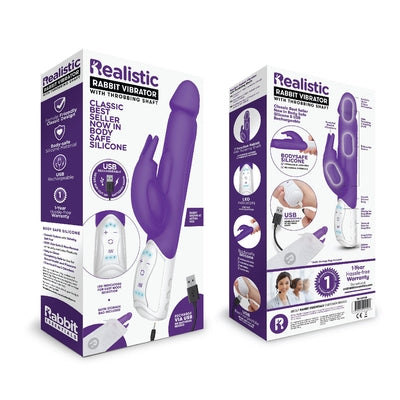 Rabbit Essentials Realistic Rabbit Vibrator Hot Purple with Body-Safe Silicone and Ergonomic Design > Vibrators > Ladies > Rabbit Multi Main image