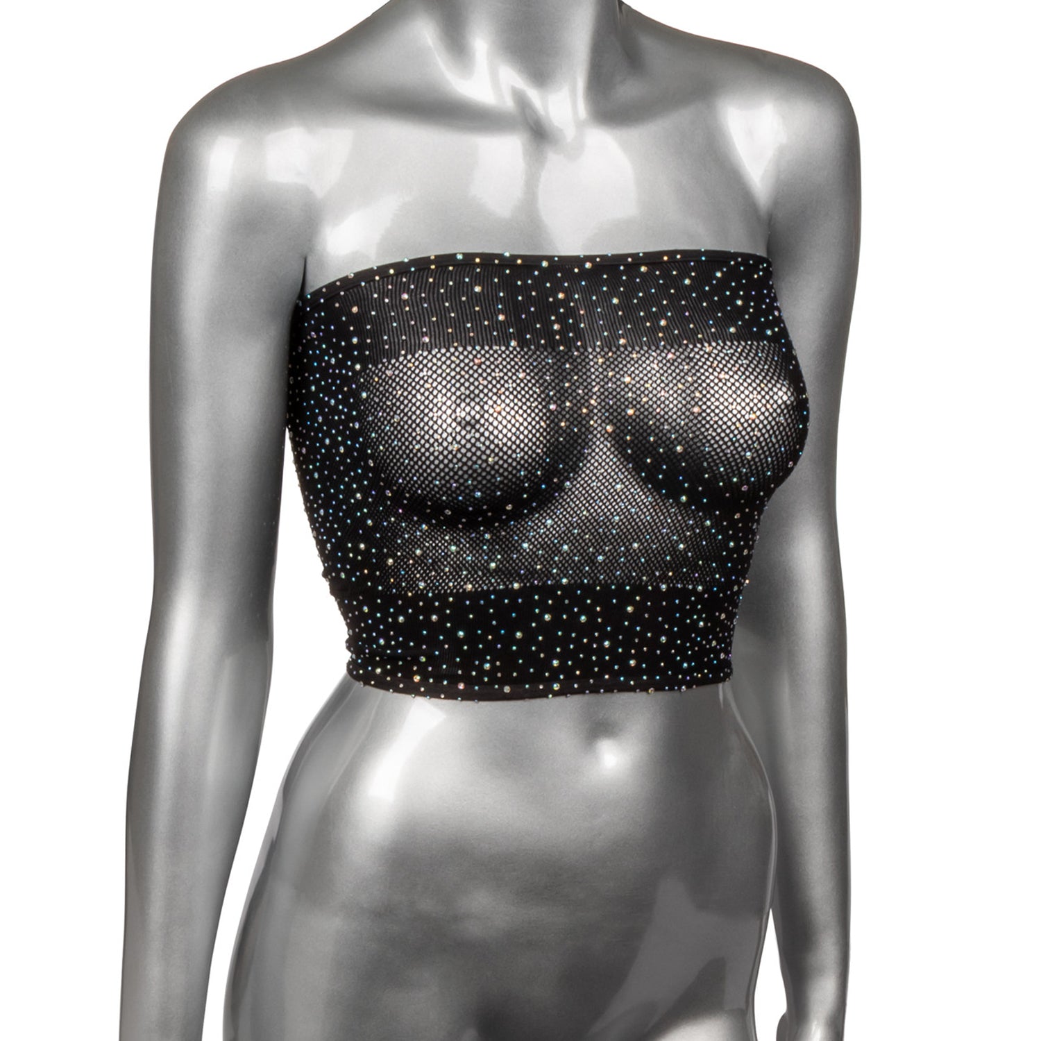 Radiance Black Rhinestone Mesh Bandeau Top – Stretchy Erotic Clothing Secondary image