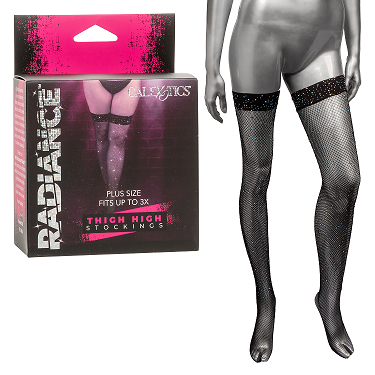 Radiance Plus Size Black Rhinestone Thigh High Stockings Fits Up to 3X > Clothes > Hosiery > Stockings Main image