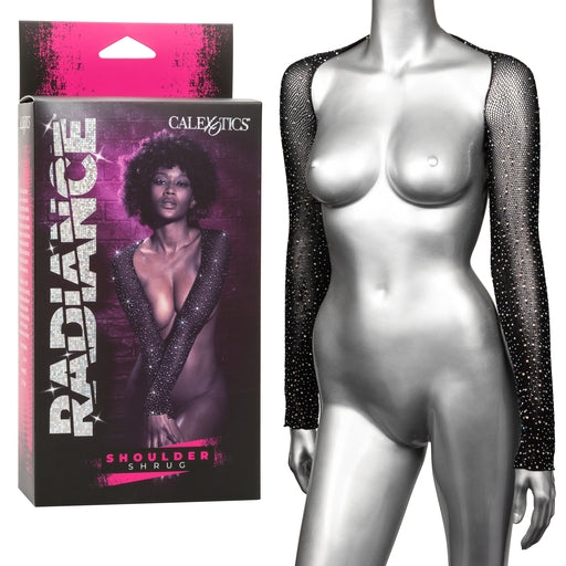 Radiance Shoulder Shrug Black Stretchy Mesh with Sparkling Rhinestones Full Length Sleeves One Size Lingerie & Sexy Apparel