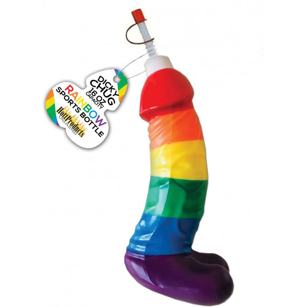 Rainbow Dicky Chug Sports Bottle 16 Oz Capacity Humorous Novelty Water Bottle > Novelties > Bachelor & Bachelorette Items Main image