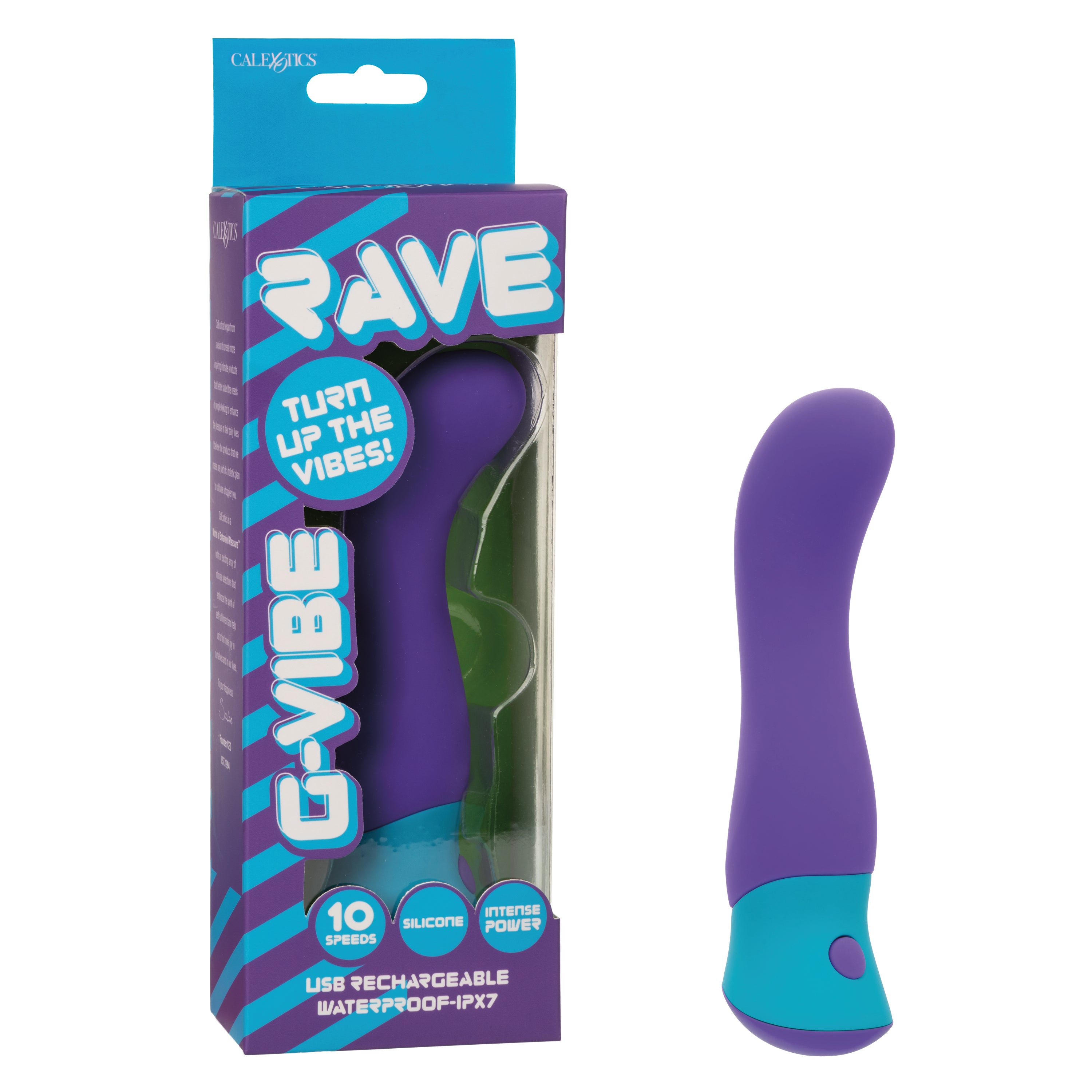 Rave G-Vibe Purple and Blue Silicone USB Rechargeable Waterproof G-Spot Massager with 10 Speeds and Intense Power Vibrators - G Spot