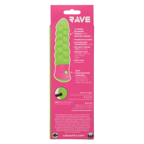 Rave Ripple Green Pink Silicone Massager 10-Speed Waterproof USB Vibrators - G Spot