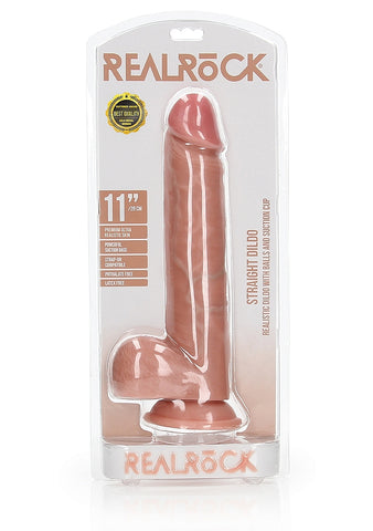 RealRock 11 Inch Cock With Balls Regular Straight Dildo Flesh Color Dongs Realistic