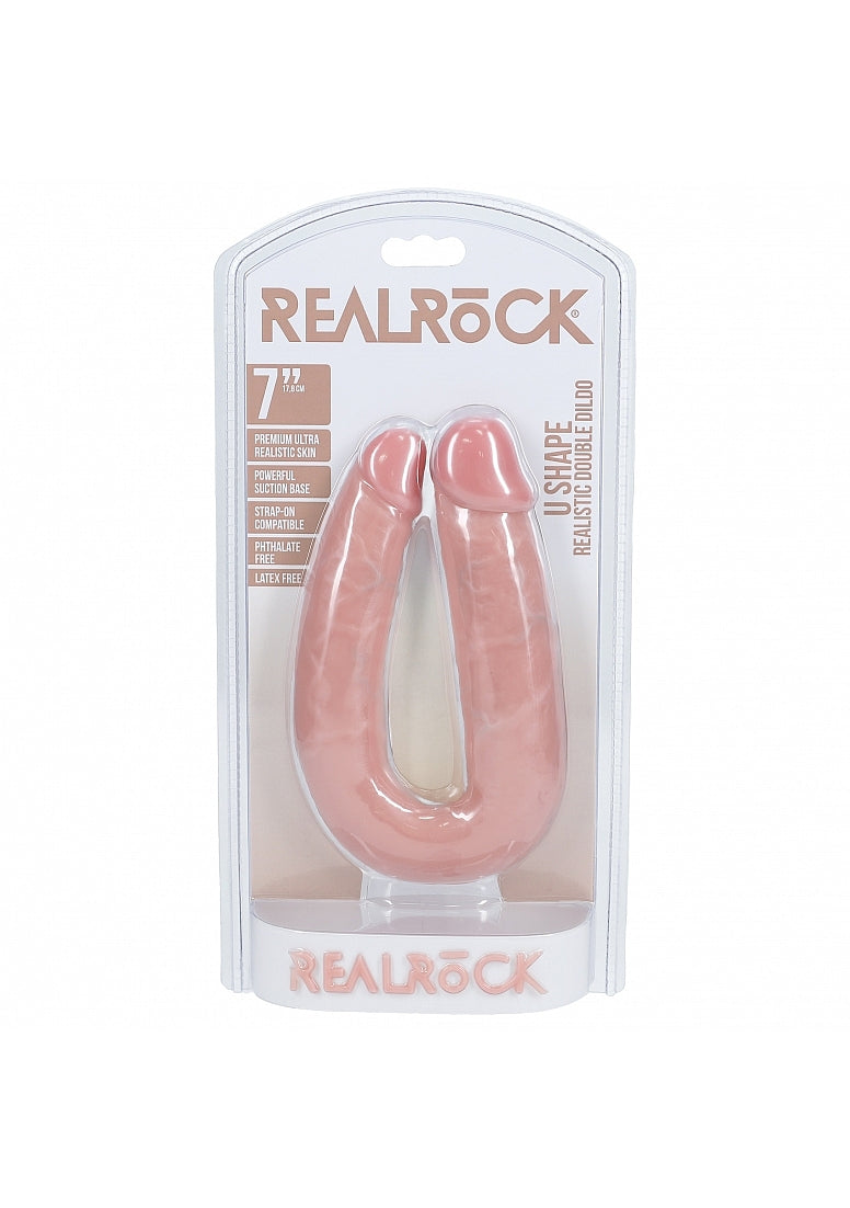 RealRock 7 Inch U Shaped Double Dildo Pink Realistic Skin Double Dongs