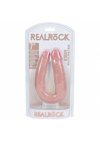 RealRock 7 Inch U Shaped Double Dildo Pink Realistic Skin Double Dongs