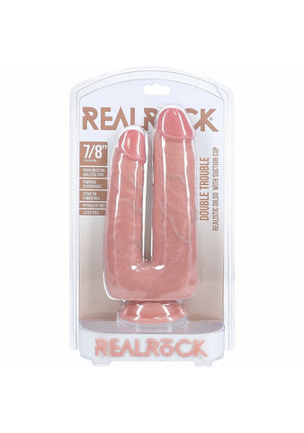 RealRock 7"/8" Double Trouble Realistic Dual Dildo with Suction Cup in Flesh Tone Double Dongs
