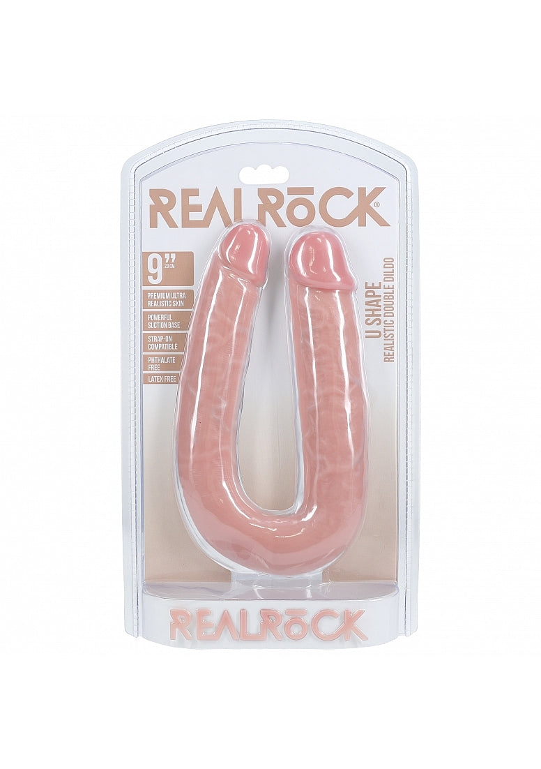 RealRock 9 Inch U Shaped Double Dildo Natural Skin Tone Double Dongs