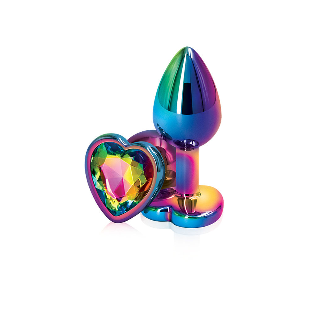 Rear Assets Multi Heart Small Metal Butt Plug with Rainbow Gem (7cm) > Anal Range > Jewel Butt Plugs